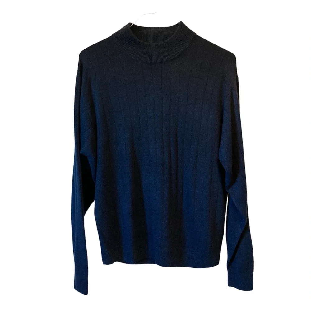 Geoffrey Beene Sweater Ribbed Pullover Crewneck Grandpa Sweater Classic Navy Med